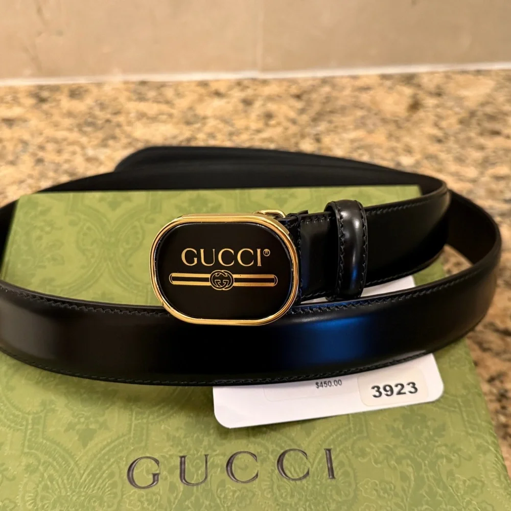 Gucci Leather Belt Black with Gold Buckle